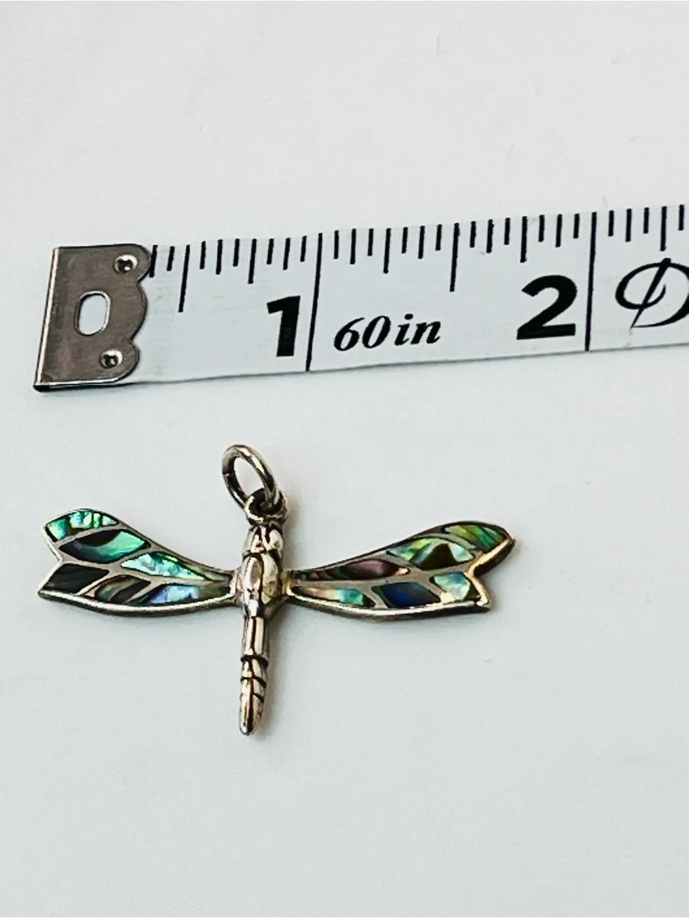 Sterling Silver Abalone Dragonfly Pendant 925 Iridescent Shell Inlay Nature